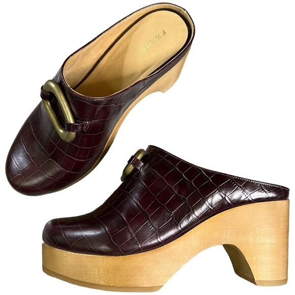 Frame Denim Shoes - Frame Le Ione Clog Platform Wood Leather Size 39/US 8.5
